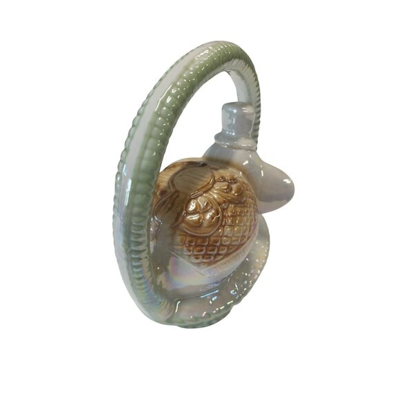 Handcrafted Lusterware Porcelain Elephant In A Basket made in Brazil #1906 - Picture 4 of 8